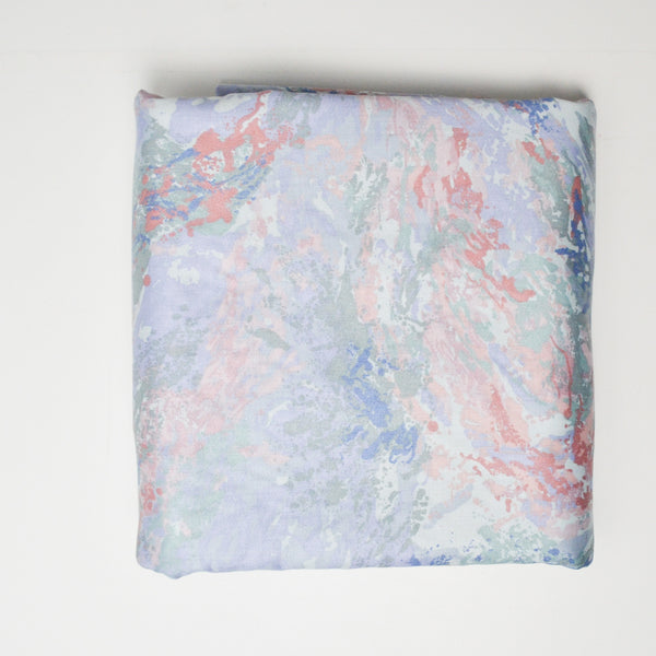 Blue + Pink Abstract Pastel Scotchgard-Coated Woven Drapery Fabric - 54" x 114"