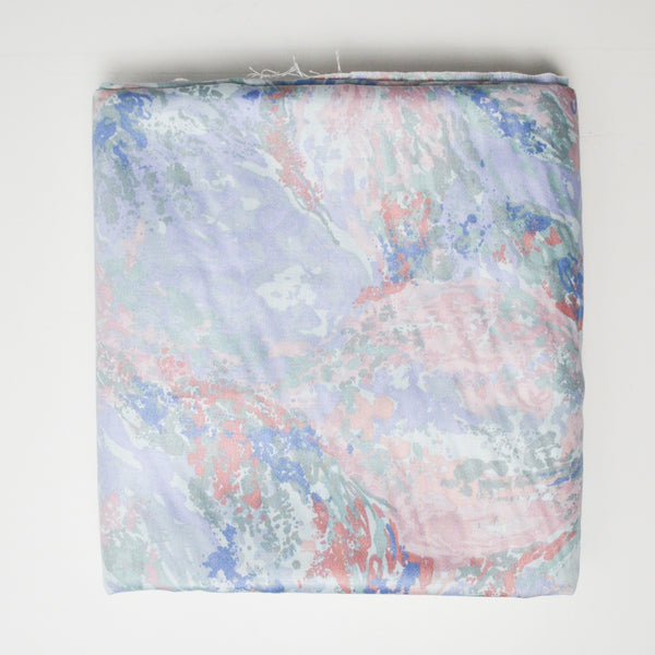 Blue + Pink Abstract Pastel Scotchgard-Coated Woven Drapery Fabric - 56" x 126"