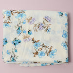 Blue + Purple Floral Print Off-White Polyester Crepe Fabric - 56" x 144"