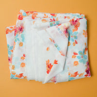 Red, Blue + Orange Floral Polyester Crepe Fabric - 54" x 144"