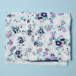 Blue + Purple Floral Double Border Polyester Crepe Fabric - 52" x 92"