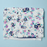 Blue + Purple Floral Double Border Polyester Crepe Fabric - 52" x 92"