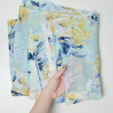 Blue + Yellow Floral Polyester Pebble Georgette Fabric - 52" x 126"