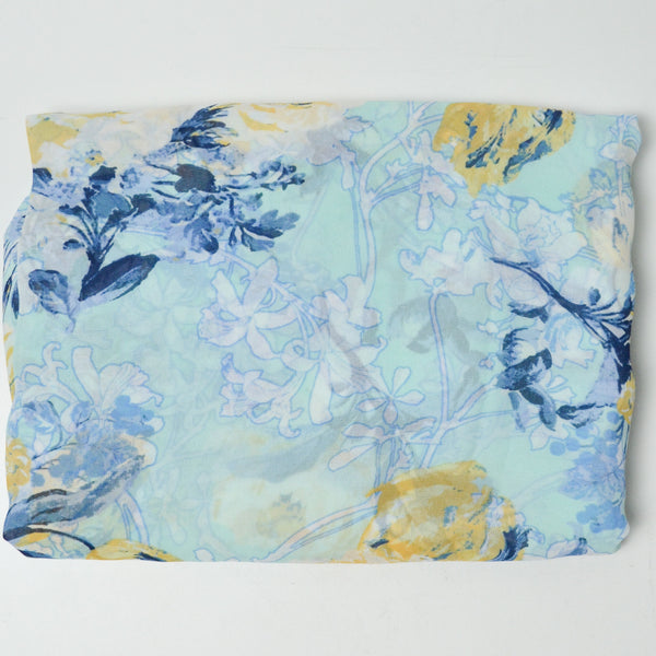 Blue + Yellow Floral Polyester Pebble Georgette Fabric - 52" x 126"