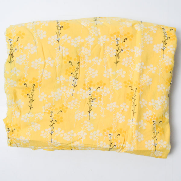 Yellow, Black + White Floral Print Rayon Challis Fabric - 52" x 164"