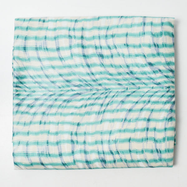 Teal + White Print Scotchgard Coated Drapery Fabric - 57" x 62" + Extra