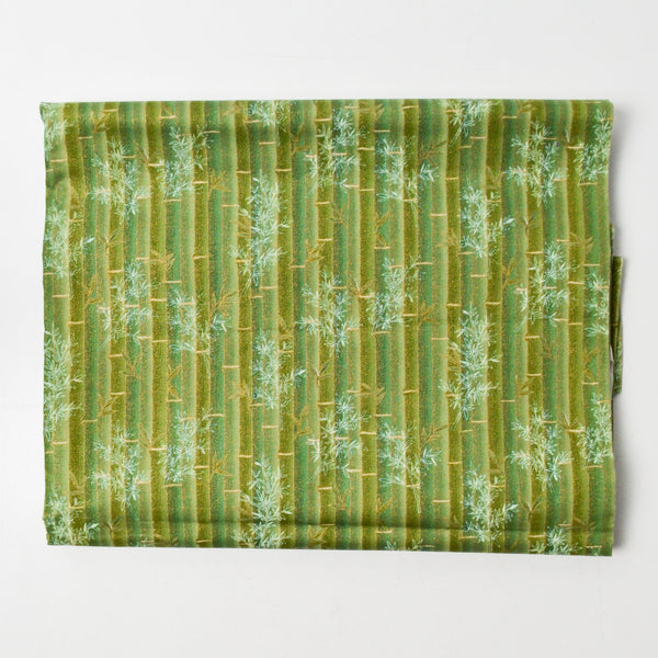 Green Striped Bamboo + Gold Accent Print Quilting Weight Woven Fabric - 44" x 86"