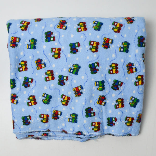 Light Blue Train Print Flannel Fabric - 44" x 104"