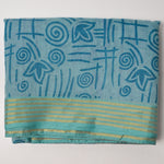 Teal Swirl Print Sheer Woven Fabric with Gold Border - 43" x 200"