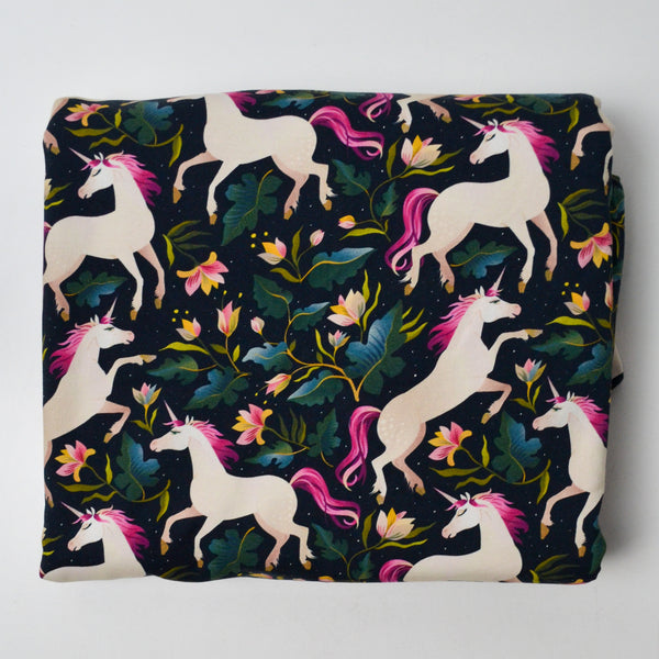 Unicorn Print Cotton Lycra Jersey Knit Fabric - 58" x 102"