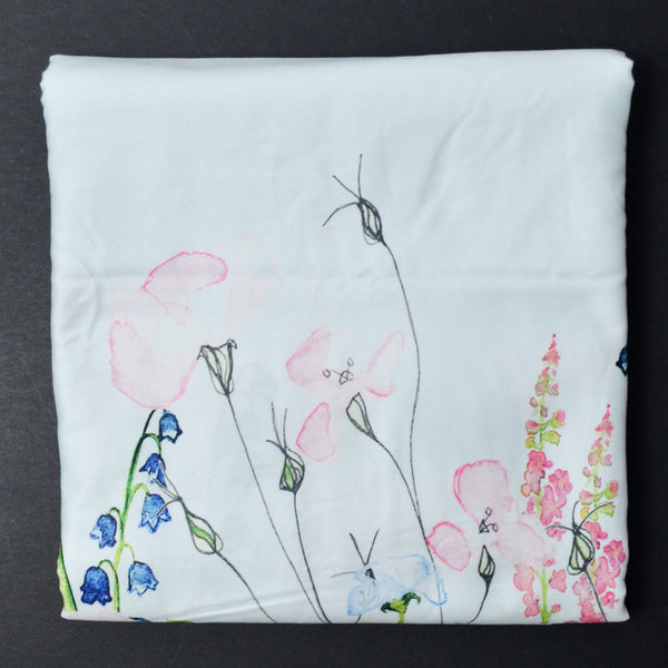 Ice Blue Floral Border Print Bec Williams Cotton Fabric - 43" x 108"