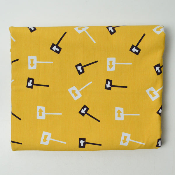 Yellow, Black + White Arrow Signs Cotton Lycra Jersey Knit Fabric - 60" x 70"