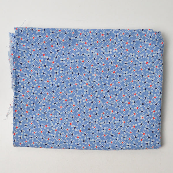 Vintage White, Blue + Red Geometric Print Woven Fabric - 36" x 44"
