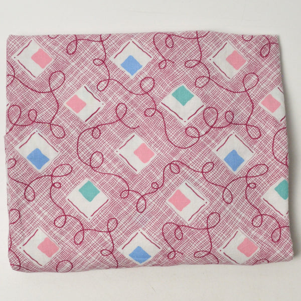 Vintage Pink Geometric + Swirl Print Woven Fabric - 36" x 50"