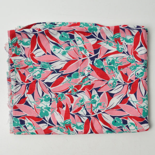 Vintage Pink, Blue + Green Botanical Print Woven Fabric - 35" x 42"