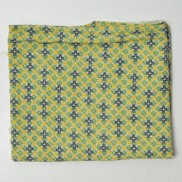 Vintage Green, Black + Yellow Geometric Floral Woven Fabric - 36" x 44"