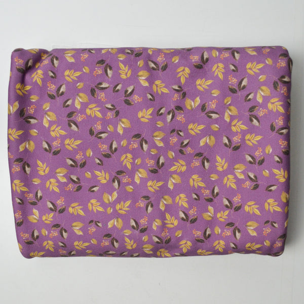 Purple + Golden Brown Leaf Print Cotton Blend Jersey Knit Fabric - 52" x 152"