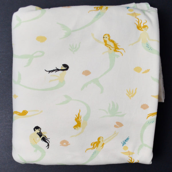Cream Mermaid Print Birch Fabric Organic Interlock Knit Fabric - 43" x 164"