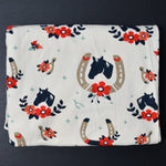 Horse + Floral Horseshoe Print Organic Cotton Jersey Knit Fabric - 42" x 70" (Stained near edge)
