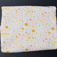 Cream + Blue, Yellow and Pink Print Cotton Spandex Jersey Knit Fabric - 44" x 108"