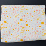 Cream + Blue, Yellow and Pink Print Cotton Spandex Jersey Knit Fabric - 44" x 108"