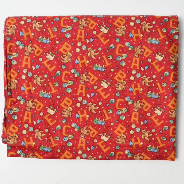 Red Teddy Bears + Alphabet Print Quilting Weight Woven Fabric - 44" x 54"