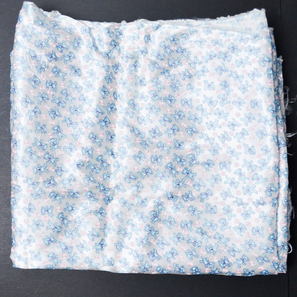 Pink + Blue Teddy Bear Print Silky Woven Fabric - 60" x 105"