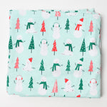 Mint Green Snowman Print Jersey Knit Fabric - 58" x 60"