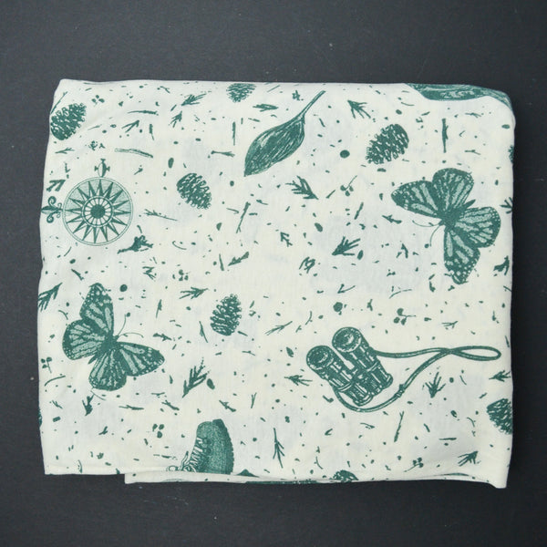 Cream + Green Nature Print Tandem Textiles Jersey Knit Fabric - 64" x 82"