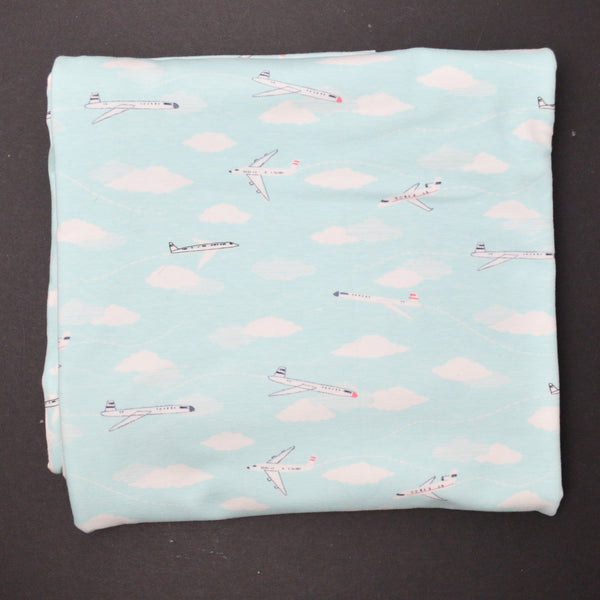 Airplane + Clouds Dear Stella Cotton + Spandex Knit Fabric - 65" x 60"