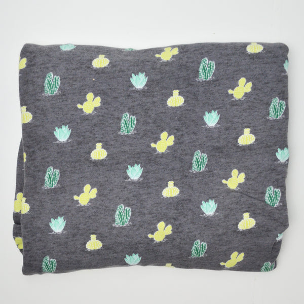 Gray + Cactus Print Double Knit Fabric - 33" x 60" + Extra