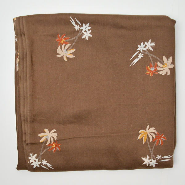 Brown Floral + Palm Tree Print Drapey Challis Woven Fabric - 44" x 64"