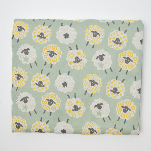 Green, White + Yellow Sheep Double Knit Fabric - 36" x 84"