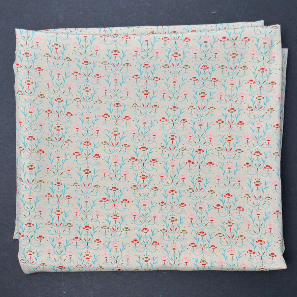Light Beige + Pink, Red + Blue Floral Silky Lightweight Woven Fabric - 37" x 136"