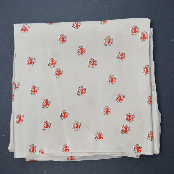 Light Tan + Red Horse Print Silky Lightweight Woven Fabric - 46" x 112"