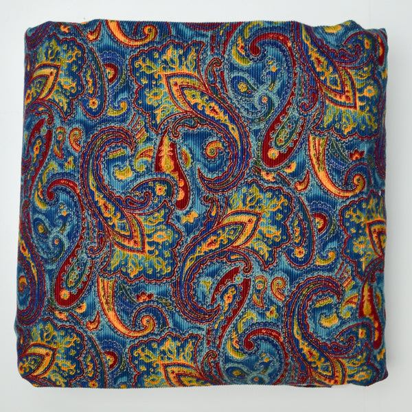 Colorful Paisley Corduroy Fabric with Gold Accents - 42" x 108"