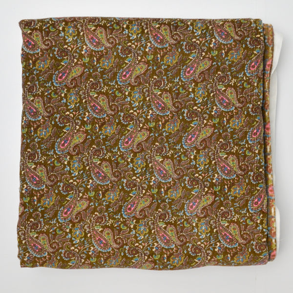 Brown + Green Paisley Corduroy Fabric - 43" x 67"