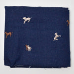 Embroidered Horses Dark Blue Denim Fabric - 48" x 50"