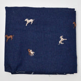Embroidered Horses Dark Blue Denim Fabric - 48" x 50"