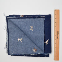 Embroidered Horses Dark Blue Denim Fabric - 48" x 50"