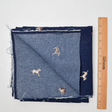 Embroidered Horses Dark Blue Denim Fabric - 48" x 50"