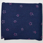 Embroidered Pink Stars Dark Blue Denim Fabric - 48" x 72"