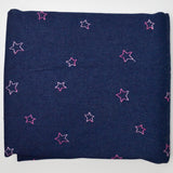 Embroidered Pink Stars Dark Blue Denim Fabric - 48" x 72"