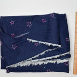 Embroidered Pink Stars Dark Blue Denim Fabric - 48" x 72"