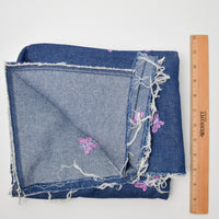 Embroidered Pink Butterflies Dark Blue Denim Fabric - 60" x 74"