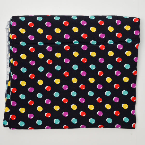 Black + Colorful Dots Vintage 1988 Merry Mary Silky Polyester Fabric - 45" x 64"