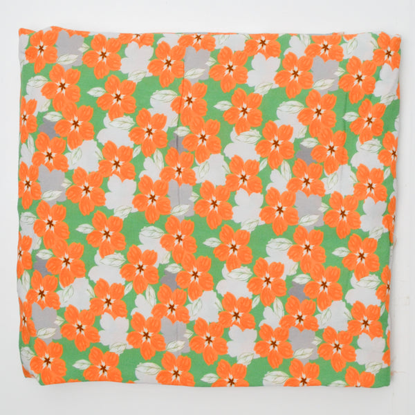 Green + Orange Floral Lightweight Soft Woven Fabric - 57" x 62"