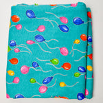 Teal Green + Balloon Print Vintage Knit Fabric - 70" x 74"+
