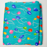 Teal Green + Balloon Print Vintage Knit Fabric - 70" x 74"+