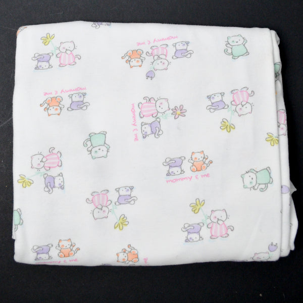 Mommy + Me White + Colorful Cat Print Jersey Knit Fabric - 46" x 66"